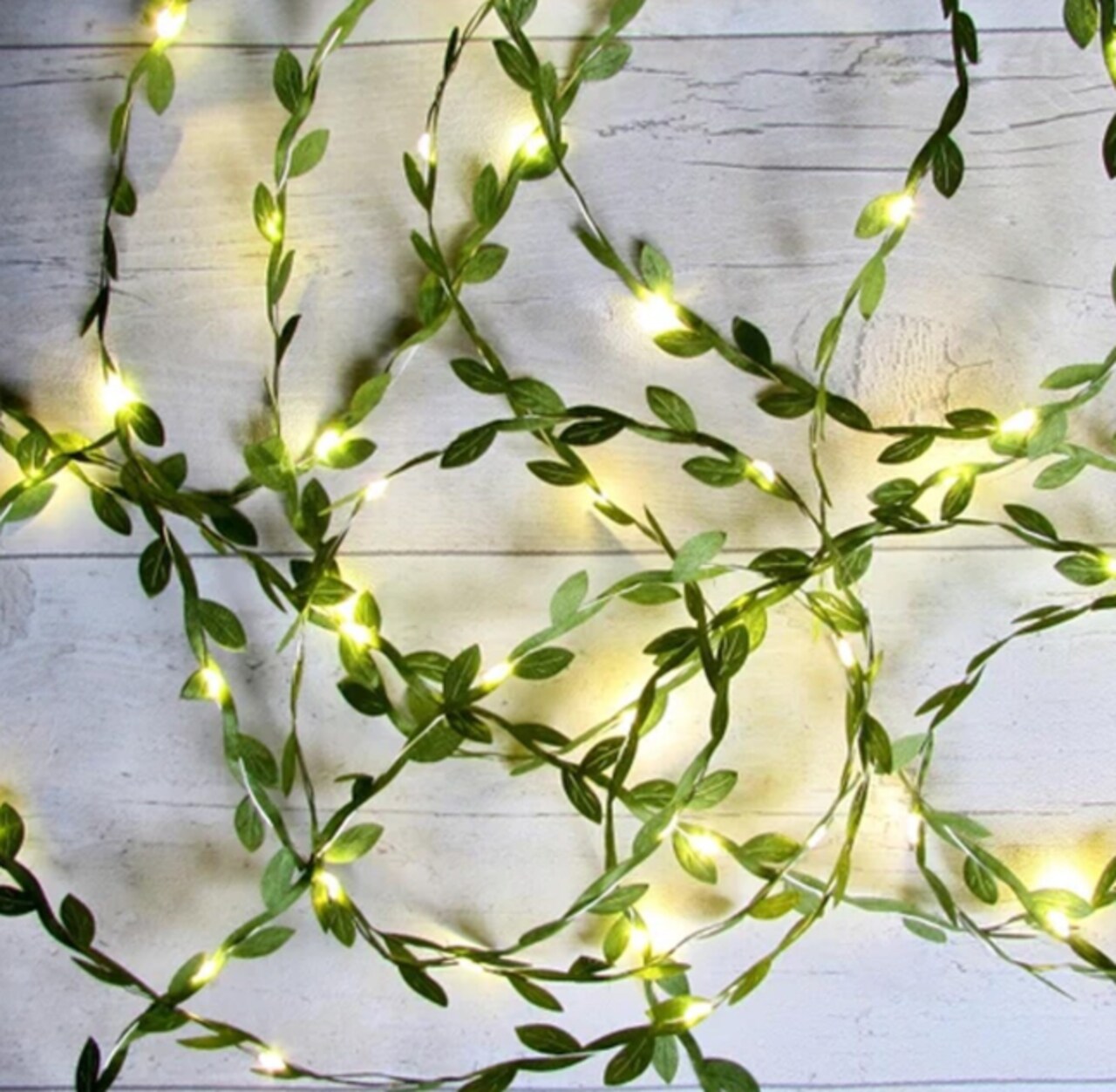 Lush 20 LED Plant Leaf String Lights — Battery Operated with Copper Wire